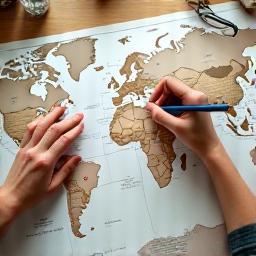 Person planning a route on a map