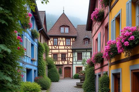Half-timbered houses in an Alsatian village