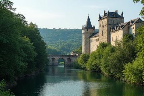 Castle overlooking a river in Dordogne